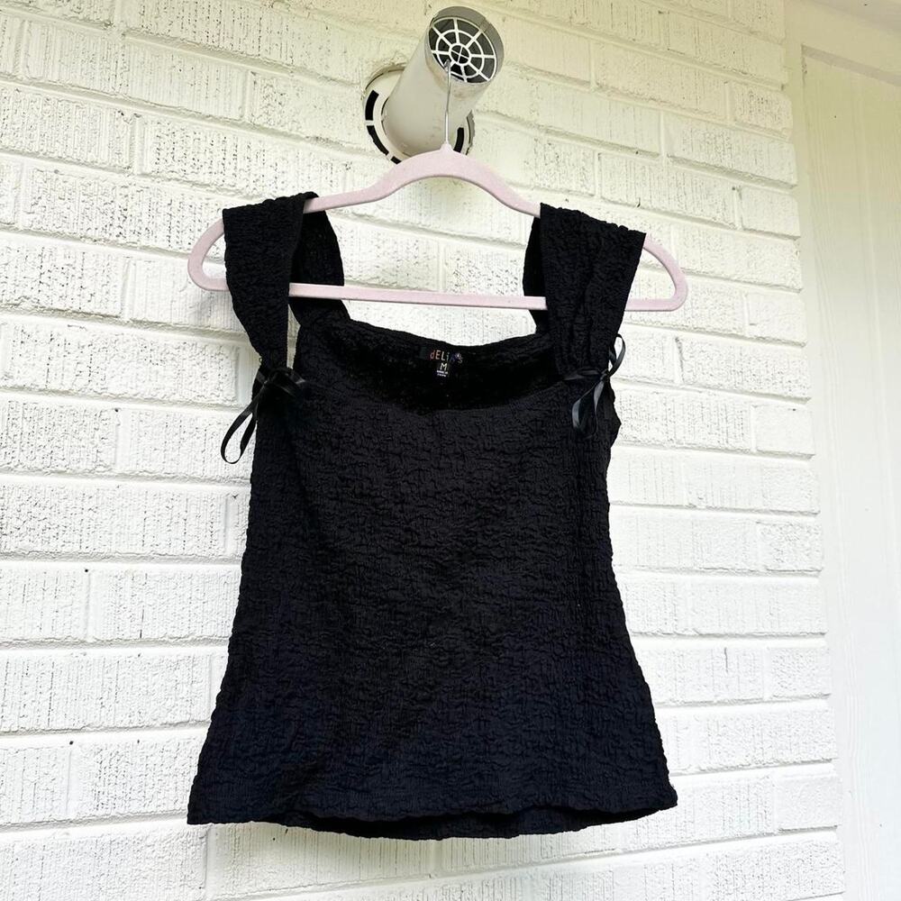 Delias Black Textured Bow Tie Tank Top